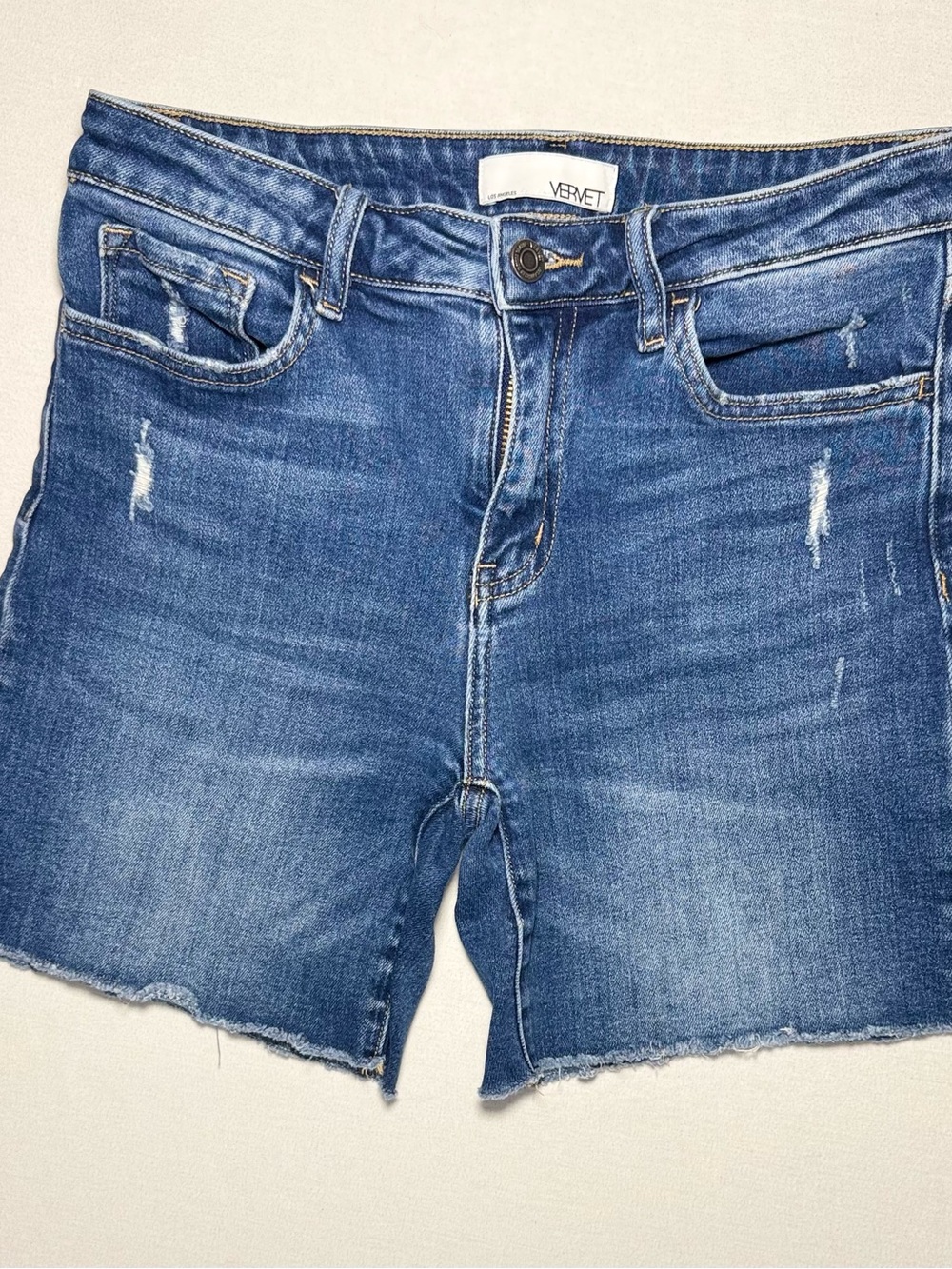 VERVET BY FLYING MONKEY Distressed Blue Denim Cutoff Shorts